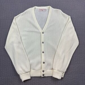 Vintage The Fox Collection Cardigan Sweater Men Large Yellow Knit Made In USA